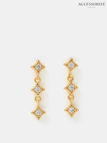 Accessorize Gold Tone 14ct Plated Diamanté Star Drop Earrings (G13394) | €23