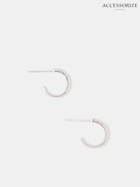 Accessorize Silver Tone Sterling Pavé Hoop Earrings (G13407) | €28