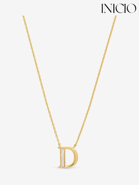 Inicio 14K Real Plated and Mother of Pearl Initial Pendant - D - Gift Pouch (G13436) | 39 €