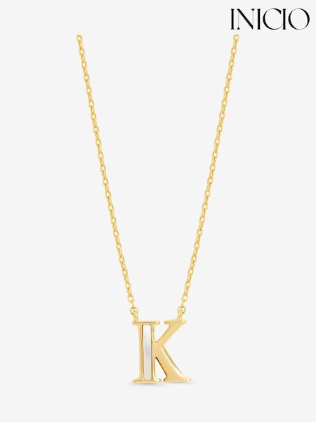 Inicio 14K Real Gold Plated Mother of Pearl Initial Pendant - K - Gift Pouch Necklace (G13437) | AED146