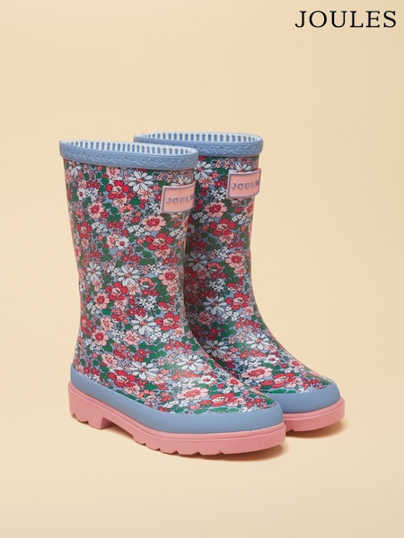 Blue Floral - Joules Kids' Printed Wellies