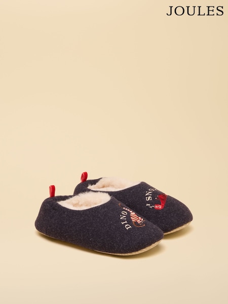 Navy Dino - Joules Kids' Embroidered Slipper