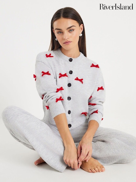 River Island Grey Bow Cardigan and Trousers Set (G13793) | AED344