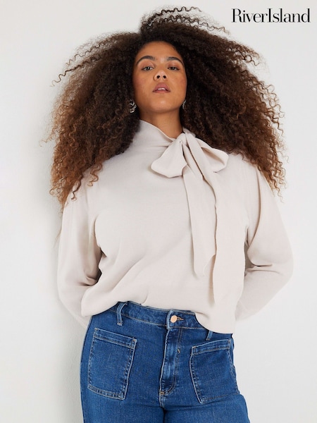 River Island Cream Tie Neck Jumper (G13796) | €45