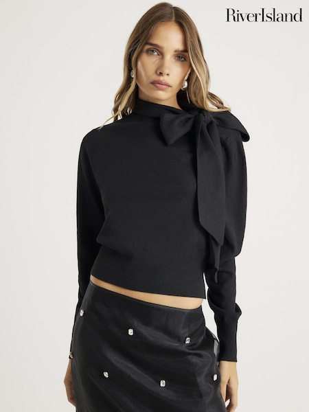 River Island Black Tie Neck Jumper (G13799) | €45