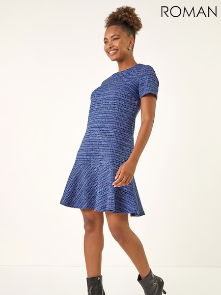 Roman Blue Textured A-Line Stretch Dress (G13851) | €63