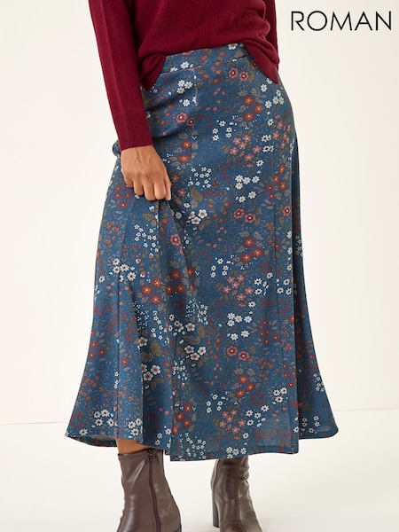 Roman Blue Ditsy Floral Print Stretch Skirt (G13856) | €42