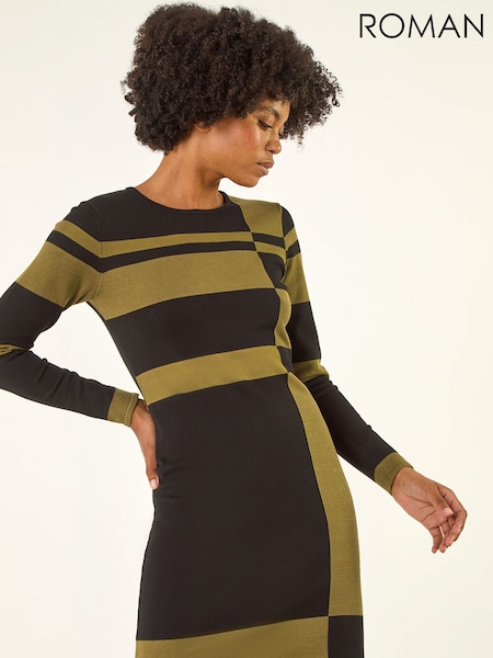 Roman Green Colour Block Knitted Dress (G13861) | €69