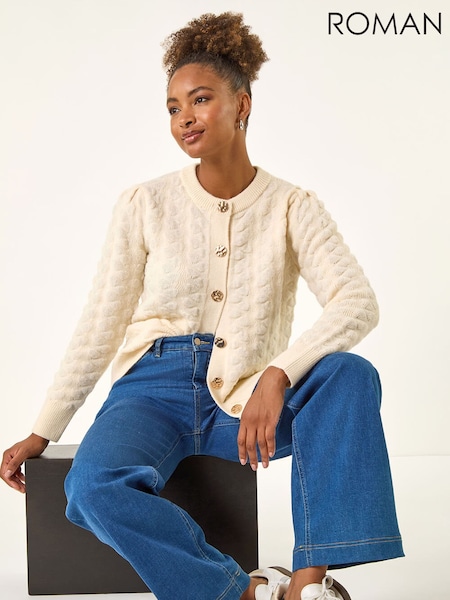 Roman White Textured Buttoned Knit Cardigan (G13872) | €88