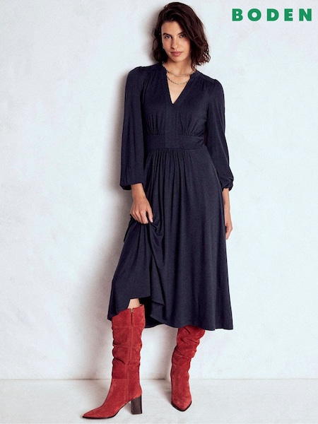 Boden Blue Petite Lily Long Sleeve Midi Dress (G13890) | R$ 980