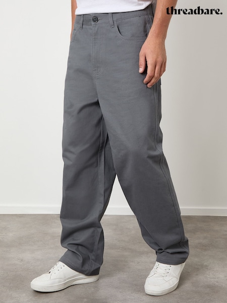 Gris - Threadbare Baggy Fit 5 Pocket Chino Trousers (G14188) | 44 €