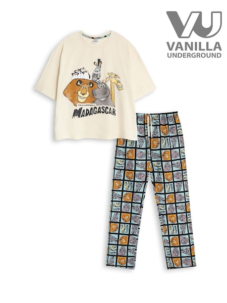 Vanilla Underground Brown Disney Madagascar 100% Cotton Short Sleeve Long Leg Pyjamas Set (G14232) | €35