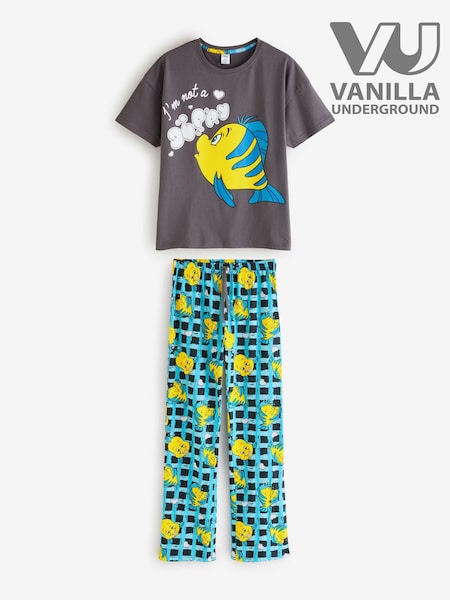 Vanilla Underground Grey Disney The Little Mermaid Flounder 100% Cotton Short Sleeve Long Leg Pyjamas Set (G14237) | €35