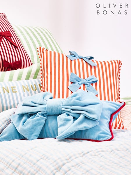 Oliver Bonas Blue Velvet Bow Cushion Cover 30x50cm (G14287) | €40