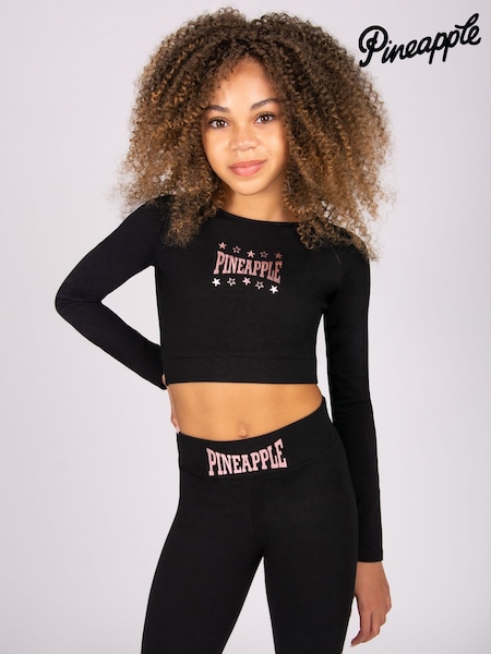 Pineapple Black Girls Raglan Long Sleeve Crop Top (G14304) | R$ 170