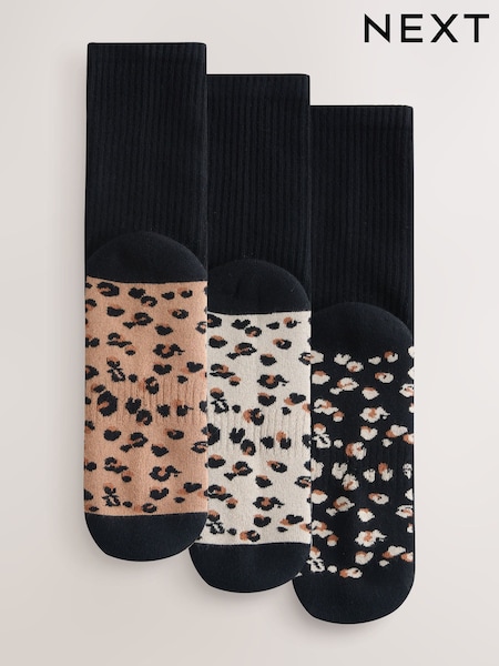 Schwarz - Cushion Sole Animal Print Footbed Ankle Sports Socks 3 Pack (G14329) | 16 €