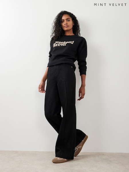 Mint Velvet Black High Rise Wide Jeans (G14487) | €113