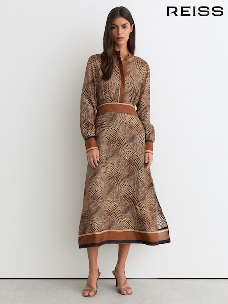 Reiss Neutral Leia Petite Animal-Print Midi Shirt Dress (G14538) | AED1,858