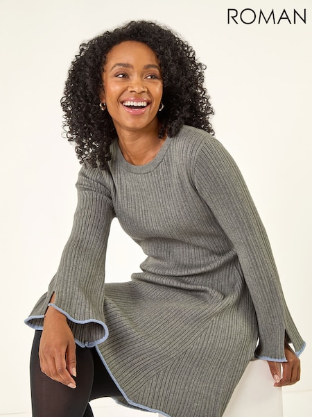Roman Grey Petite Contrast Trim Knit Dress (G14646) | €71