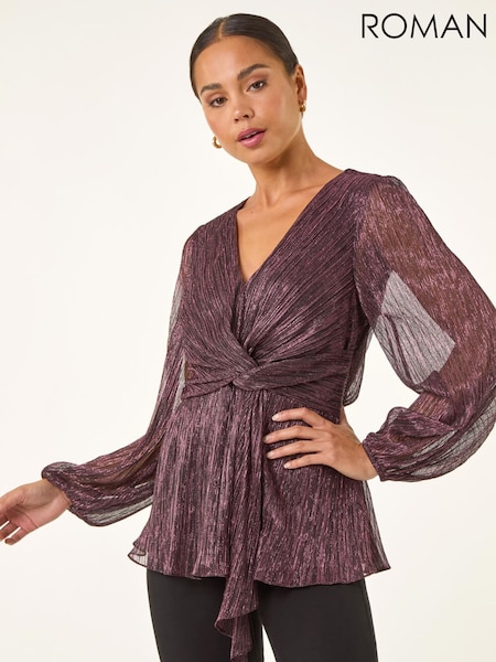 Roman Pink Petite Shimmer Twist Stretch Blouse (G14669) | €45