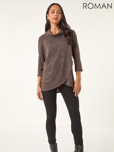 Roman Brown Petite Petite Brushed Knit Wrap Blouse (G14672) | €50