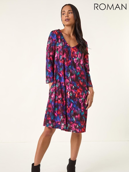 Roman Red Petite V-Neck Swing Dress (G14676) | R$ 485