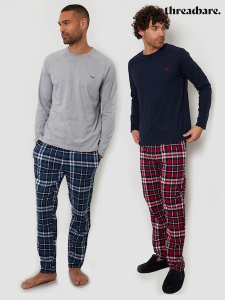 Threadbare Grey Check Long Pyjamas Set 2 Pack (G14753) | AED299
