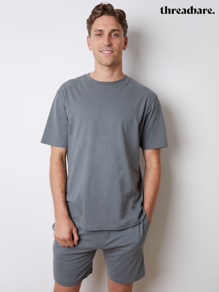 Threadbare Grey Relaxed Fit Peached Cotton Shortie Lounge Set (G14754) | €29