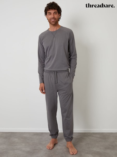 Threadbare Grey Peached Cotton Long Lounge Set (G14758) | AED159