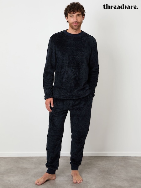 Threadbare Navy Two Tone Borg Loungewear Set (G14759) | €58