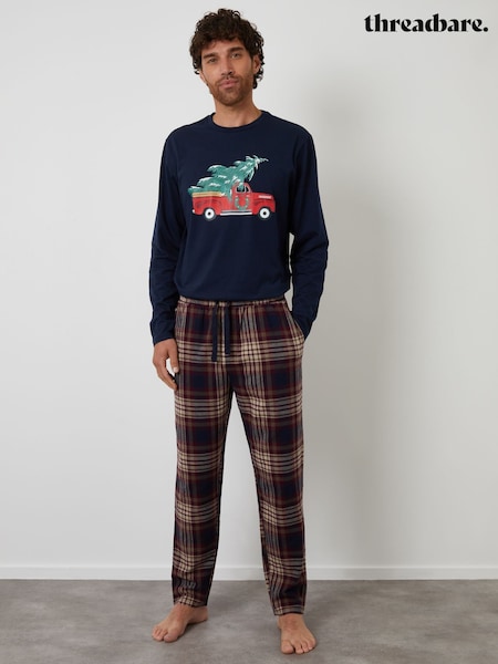 Threadbare Blue Christmas Truck Graphic Long Pyjamas Set (G14761) | AED159