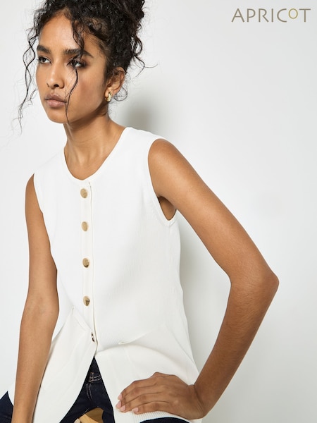 Apricot Cream Gold Button Ribbed Two Pocket Waistcoat (G14912) | €58