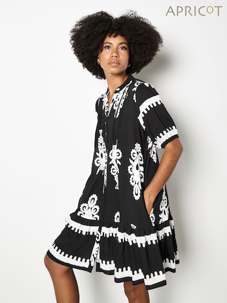 Apricot Black Baroque Pleat Detail Shirt Dress (G14916) | €50