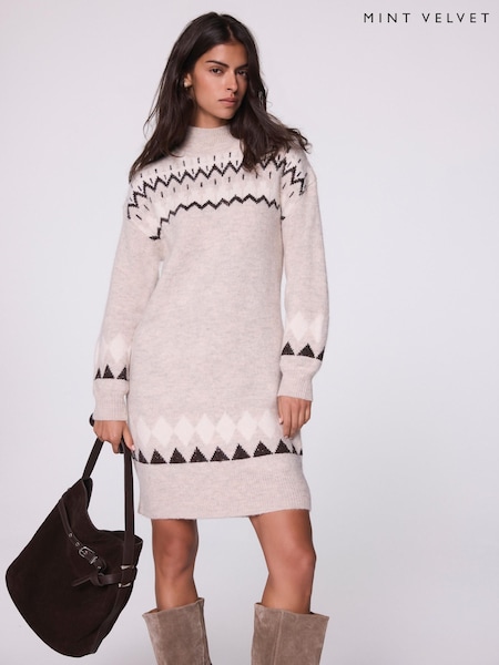 Mint Velvet Grey Graphic Knit Mini Dress (G15029) | €179