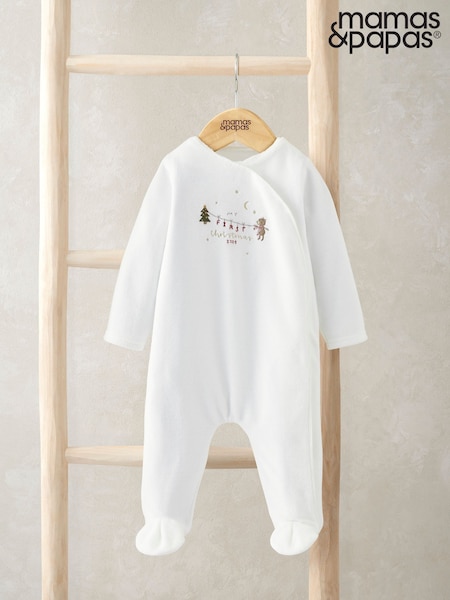 Mamas & Papas My First Christmas Velour White Sleepsuit (G15069) | €29