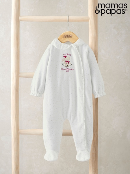 Mamas & Papas My First Christmas Bunny White Sleepsuit (G15077) | R$ 225