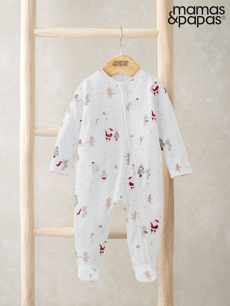 Mamas & Papas Night Before Christmas Zip-Up White Sleepsuit (G15084) | €22.50