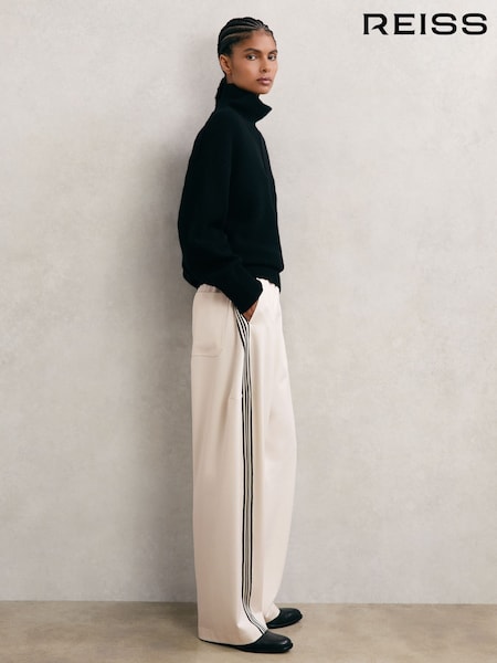 Reiss Cream Elle Barrel-Leg Side-Stripe Trousers (G15160) | €223