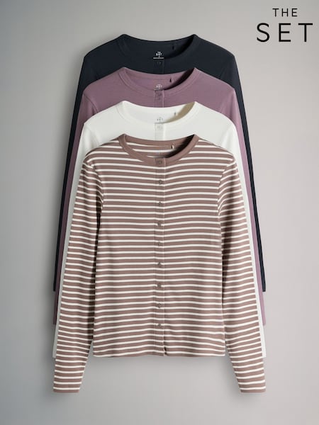 The Set 4 Pack Long Sleeve Button Through TShirts (G15285) | ‏171‏₪