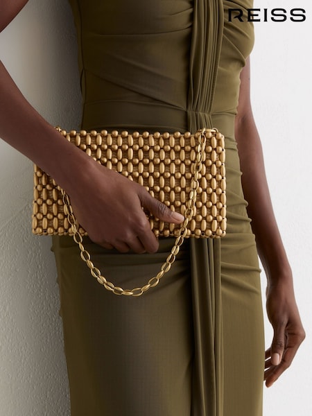 Reiss Gold Beatrix Beaded Shoulder bag (G15455) | AED1,066