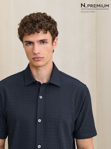 Navy - Regular N. Premium Jersey Textured Short Sleeve Shirt