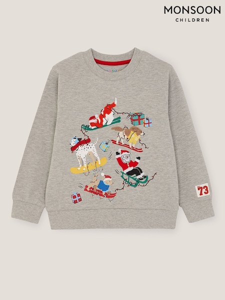Monsoon Grey Ski Dogs Christmas Sweatshirt (G15617) | AED170 - AED199