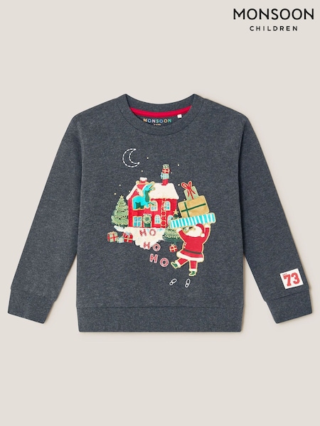 Monsoon Grey Christmas Santa Scene Sweatshirt (G15620) | 119 QAR - 139 QAR