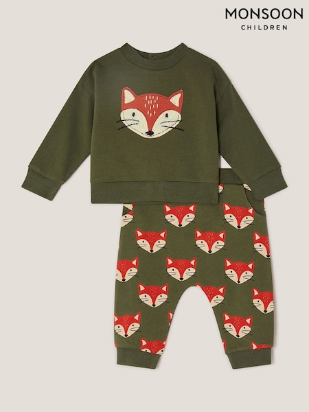 Monsoon Green Newborn Fox Jumper & Leggings Set (G15625) | AED178