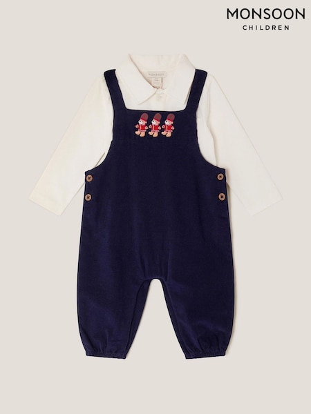 Monsoon Blue Newborn Bear Cord Dungarees & Shirt Set (G15640) | AED227