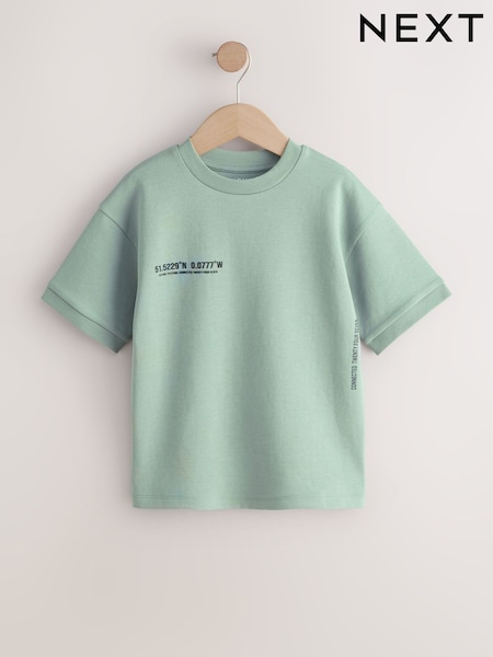 Verde mentol - Graphic Print Heavyweight Short Sleeve T-Shirt (3-16yrs) (G15727) | 45 LEI - 82 LEI