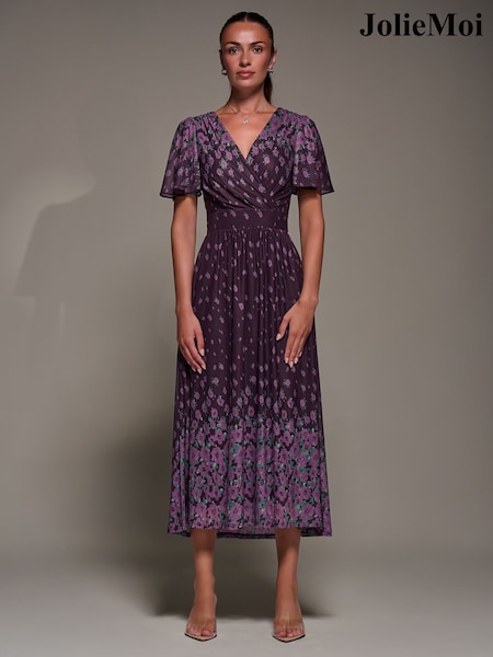 Jolie Moi Purple Mirrored Mesh Short Sleeve Midaxi Dress (G15797) | €126