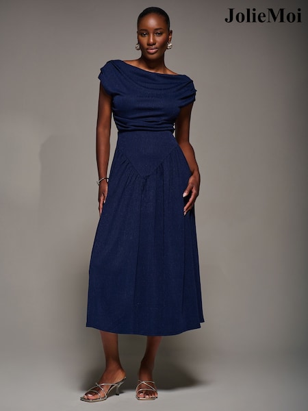 Jolie Moi Blue Asymmetric Neckline Midaxi Dress (G15798) | €106