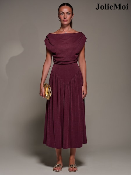 Jolie Moi Red Asymmetric Neckline Midaxi Dress (G15800) | 371 QAR