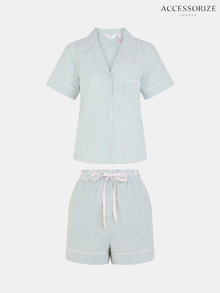 Accessorize Green Stripe Cotton Short Pyjamas Set (G15914) | AED265
